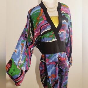 Anthropologie Plenty By Tracy Reese Muticolored Abstract 100% Silk Kimono Dress
